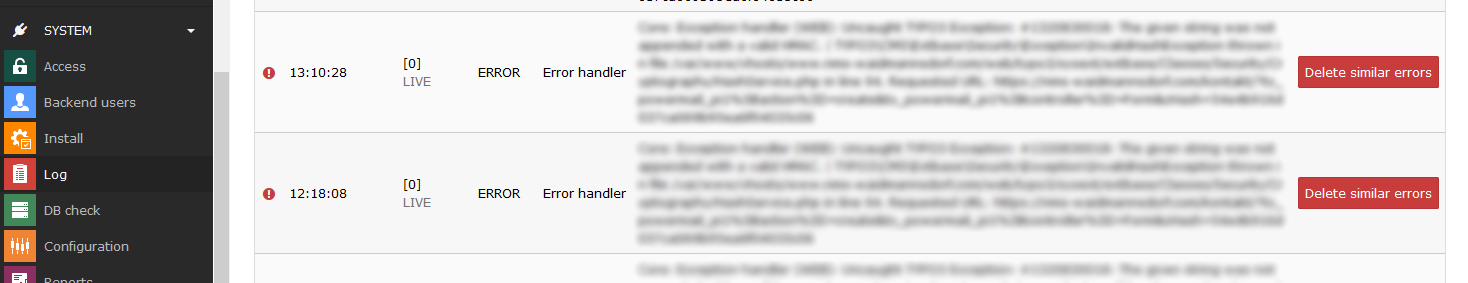 typo3 log errors
